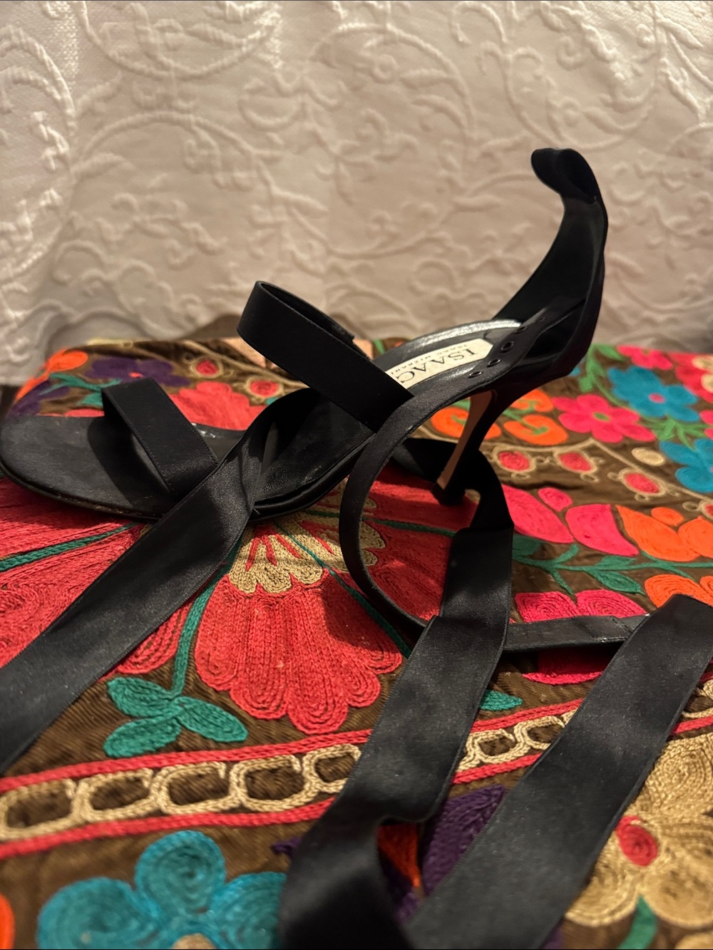 Isaac Mizrahi Black Satin Strappy Heeled Sandals